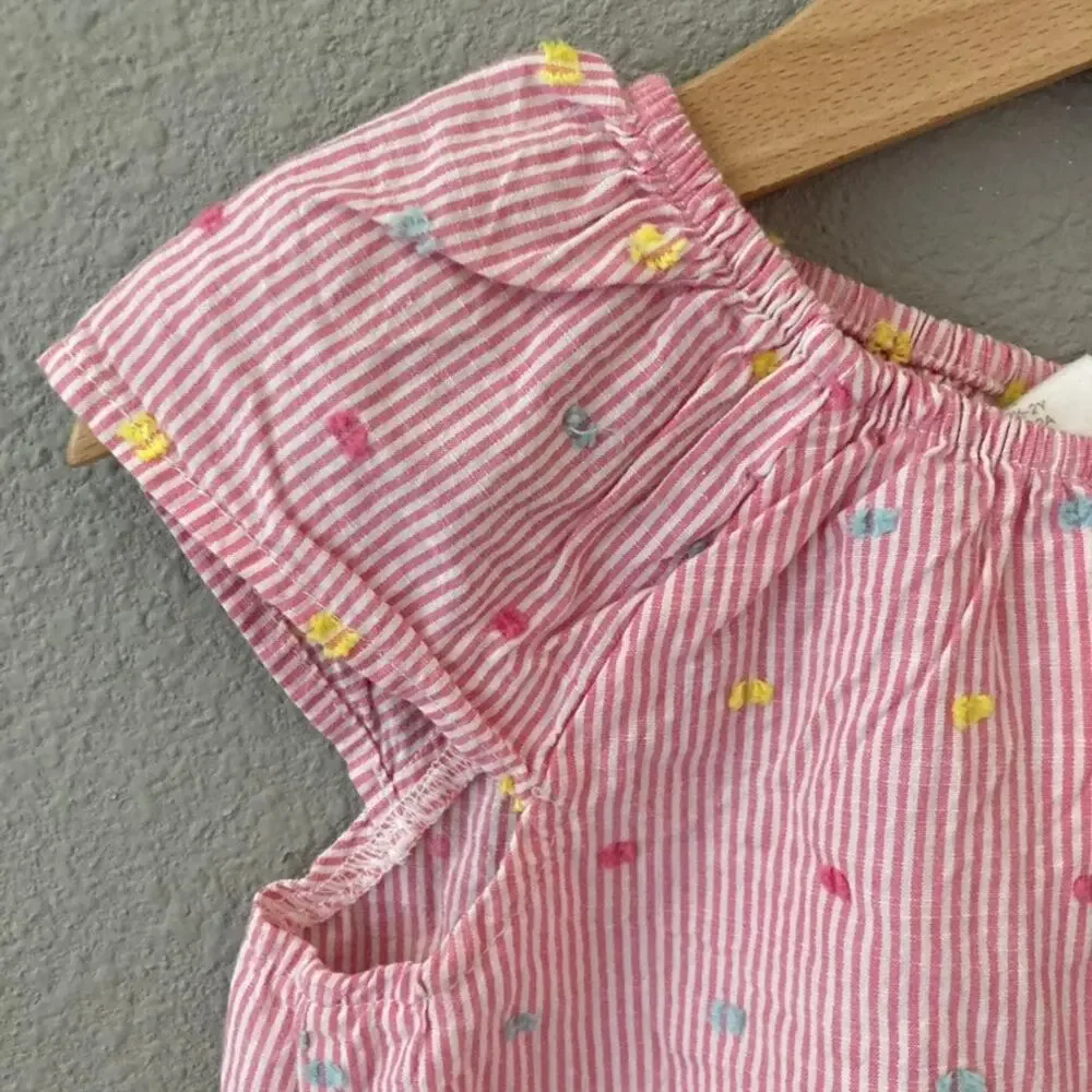 H&M Embroidered Stripe Top - Pink White - 18-24M